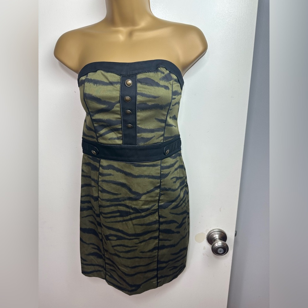 Divided By H & M Green Zebra Print Retro Y2K Inspired Strapless Mini Dress NWT 4